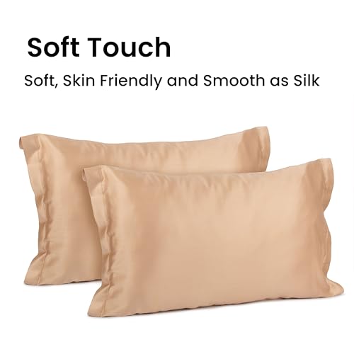 Image of Mush Bamboo Pillow Cover Set of 2 | 400 TC | 100% Bamboo Pillow Cover for Hair & Skin | Breathable, Silky Soft & Envelope Pillowcases for Hot Sleepers & Night Sweats | 17 inchx27 inch (Royal Beige, King)