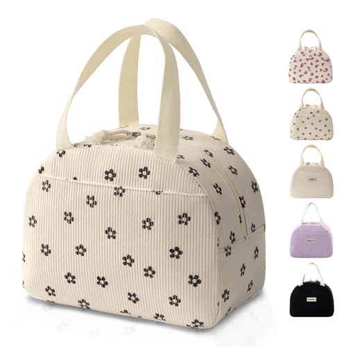 GODWOODS Bolsa de almuerzo de pana con asas de cincha de algodón, bolsa de alimentos con aislamiento térmico de 6.65 L, contenedor reutilizable a prueba de fugas para oficina, picnics y viajes (25 x