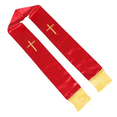 Healeved Estola de Pastor Reversible con Borlas y Cruz Bordada, Faja Sacerdotal Roja de 135 Cm para Bodas y Ceremonias Religiosas, Accesorio Clerical Tradicional Unisex