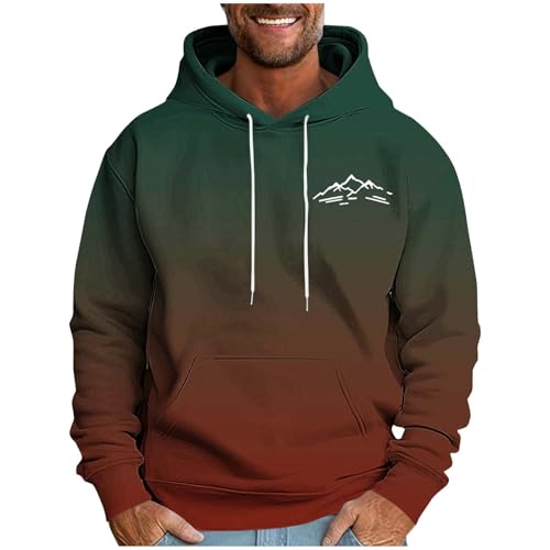 Mens Gradient Pullover Hoodies Graphic Print Casual Long Sleeve Hooded Sweatshirt Fall Winter Loose Outdoor Streetwear