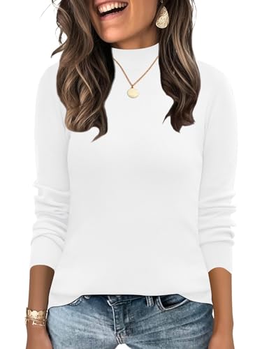 LOMON LOMON Mock Neck Tops for Women Long Sleeve Dressy Casual Lightweight Basic Knitted Pullover Sweater S-XL