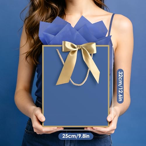 Image of JMANNI Gift Bag, 2PCS Gift Bags with Ribbon and 2 Greeting Cards 4 Tissue Paper, Portable Paper Gift Bag with Handles, Birthday Gift Bags,Present Bags for Wedding Party Mothers Day(Blue)