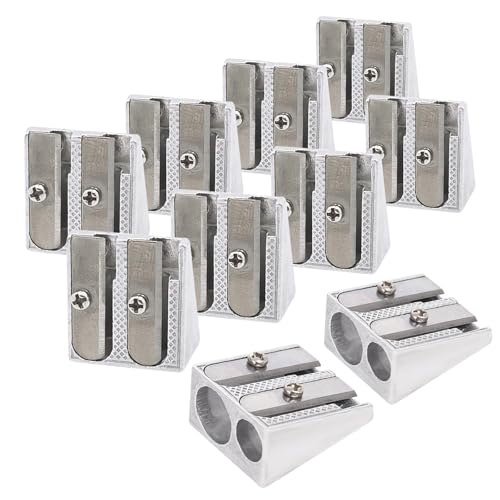 12PCS Pencil Sharpener for Kids Metal Pencil Sharpener with 2 Holes Carpenters Crayon Makeup Lip Eyeliner Sharpeners for Home School Office Stationery