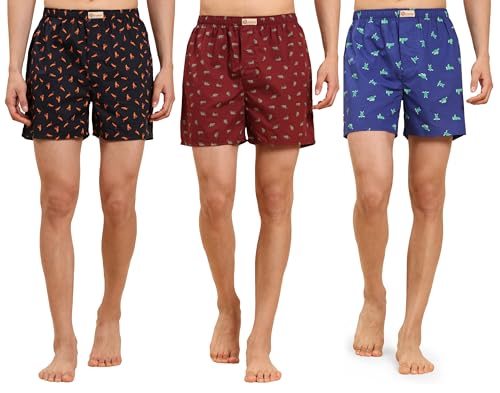 Image of B STORIES Bstories Men's Cotton Printed Boxer Shorts | Soft & Breathable Woven Cotton | Elastic Waist | Regular Fit | Comfortable Lounge & Sleepwear