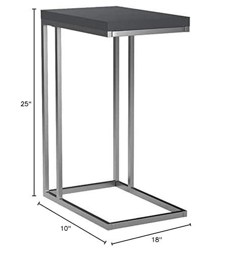 Monarch Specialties 3030, C-Shaped, End, Side, Snack, Living Room, Bedroom, Laminate, Glossy Grey, Contemporary, Modern Accent Table Chrome Metal, 10.25" L X 18.25" W X 25.25" H #TOP3