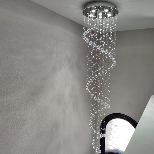 SEFINN FOUR Modern Crystal Chandelier Spiral Design 6 Light Crystal High Ceiling Pendant Light Chandelier for Living Room Hotel Stairs Foyer Entryway Height 87 inch Flush Mount Diameter 20 inch - Image 3