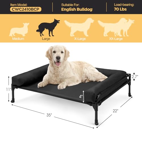 Veehoo Hundeliege Outdoor Mittelgroße Hunde, Kühlendes Erhöhtes Hundebett mit abnehmbarem Bloster, Hundeliege Abwaschbar Hunde Reisebett, Schwarz 89 x 56 x 18cm