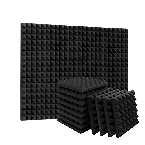 24 Pack Acoustic Panels, 12 x 12 x 2 Inches Sound Proof Foam Panels for Walls, Acoustic Foam Panels, Soundproof Wall Panels, Flame Retardant Sound Panels (12X12X2 inches, black-24pack)