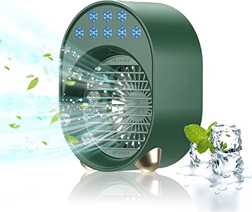 Multifunzione: tre velocità del vento: il design 4 in 1 non è solo un pratico refrigeratore, ma anche ventilatore da tavolo, umidificatore e illuminazione decorativa a LED. Tre velocità del vento assicurano che tu possa evitare il caldo estivo e goderti il clima fresco. Gli effetti di luce circolanti e colorati migliorano l'atmosfera, garantiscono un buon umore e garantiscono un sonno migliore. Il regalo perfetto per amici, familiari e persone care