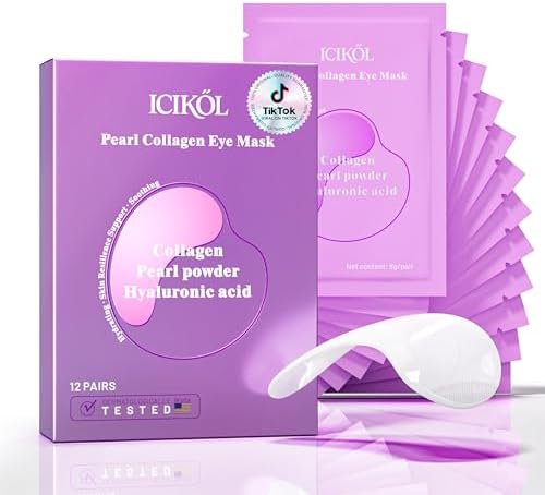 Instant Tightener Under Eye Patches with Collagen, Dark Circles Treatment Eye Patches with Women Beauty, Puffy Eyes Treatment of Under Eye Mask, Travel, 12 Pairs, White