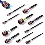 GEINXURN 10tlg Magnet Sechskant Stecknuss, 65mm Lang Metrische Steckschlüsselsatz 6mm, 8mm, 10mm, 11mm, 13mm, 1/4" Sechskantschaft Magnetisches Schlagschrauber Nüsse Adapter für Akkuschrauber