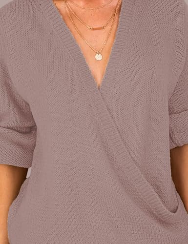 Image of LookbookStore Women's Knit Long Sleeve Faux Wrap Surplice V Neck Sweater Top