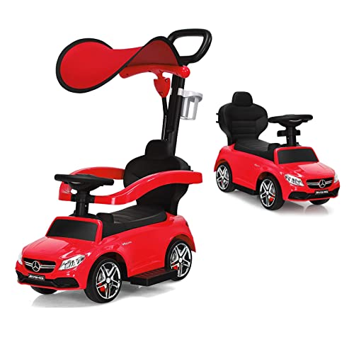 Image of HONEY JOY Ride On Push Car, Foot to Floor Ride On Sliding Car w/Canopy & Handle, Cup Holder, Horn, Under Seat Storage, Licensed Mercedes Benz Push Cars for Toddlers 1-3, Gift for Kids Boys Girls(Red)