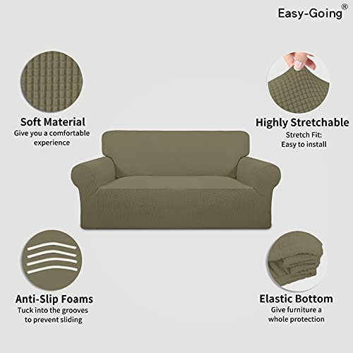 Image of Easy-Going Stretch Oversized Loveseat Slipcover 1-Piece Sofa Cover Furniture Protector Couch Soft with Elastic Bottom for Kids Polyester Spandex Jacquard Fabric Small Checks Khaki