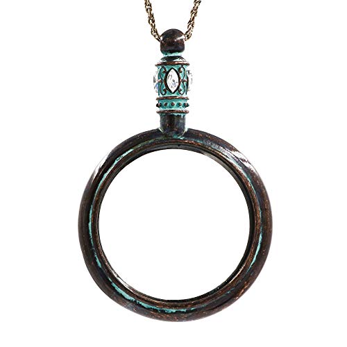 Raonhazae Antique Patina 5X Magnifying Glass Pendant Necklace Long Chain