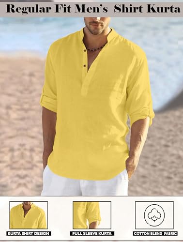 Image of Men's Kurta || Chinese Collar Long Sleeves || Straight Hip Length Kurtas || Short Kurta for Men || for Festival || Function || Occasion Wear Fancy Kurta for || Best Gifts for Men