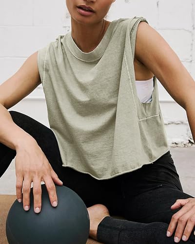 Image of HUGOOME Women Workout Tank Tops Oversized Crop Sleeveless Tee Loose Fit Boxy Basic Yoga Active Summer T Shirts Gym 2026