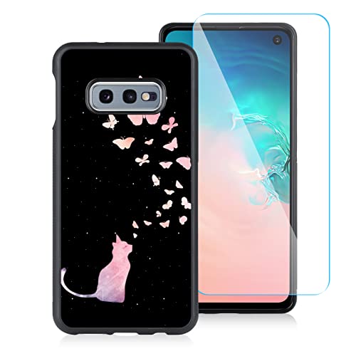 Ook Compatible With Samsung Galaxy S10E 5.8 Inch Case, [Built In Screen Protector],Cute Cat Butterfly Design Hard Pc Back Anti Slip Shockproof Protective Case For Samsung Galaxy S10E #TOP16
