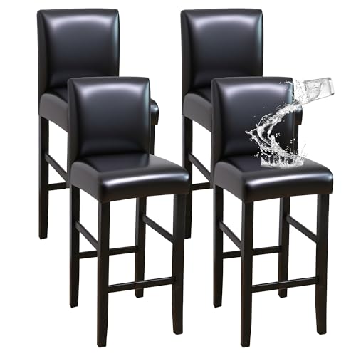 FORCHEER Leather Bar Stool Chair Covers with Backs Set of 4 Waterproof Black Faux Leather Short Back Barstool Slipcovers Removable Washable