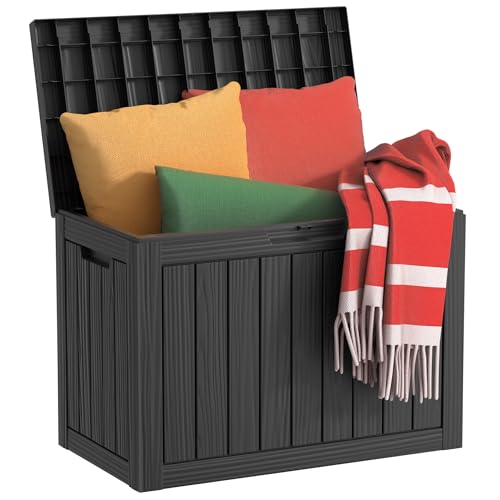 Image of 45 Gallon Waterproof Resin Deck Box, UV Resistant Outdoor Storage for Garden, Patio, Porch, Delivery, Striped Black