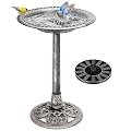 VIVOHOME Bird Bath with Solar Fountain for Outside, Polyresin Pedestal Bird Baths with Solar Powered Pump for Outdoor, Garden, Weather-Resistant Birdbaths with 20" Bowl, Gray