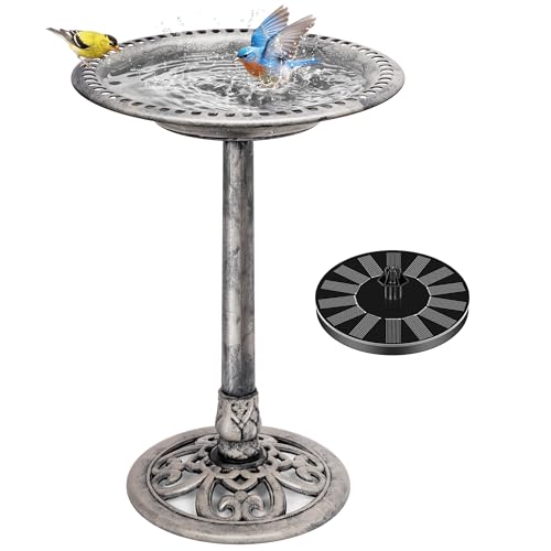 VIVOHOME Vogeltränke mit Solarbrunnen 2 in 1 Antike Vogelbad für Draußen Garten Vogelbecken Futter Schüssel für Wildvögel Wassertränke