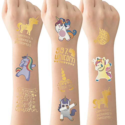 SUYEPER Unicorn Temporary Tattoos Metallic Waterproof Tattoos For Girls Unicorn Birthday Party Supplies Rainbow Unicorn Party Favors Decorations Unicorn Birthday Decorations