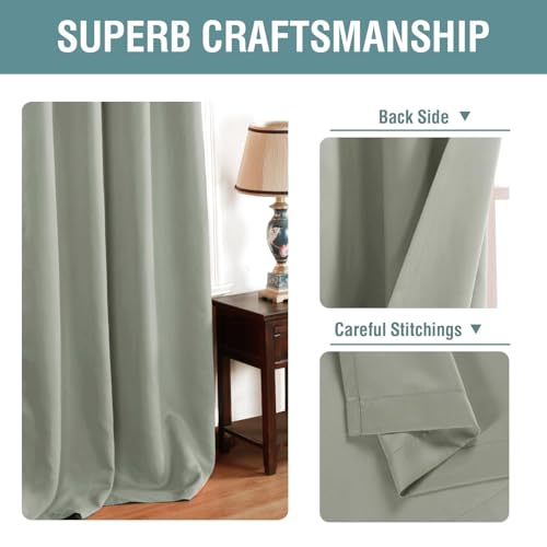 Image of H.VERSAILTEX Sage Green Curtains /Drapes Blackout for Bedroom Room Darkening Thermal Curtains for Living Room Noise Reducing Sound Proof Solid Grommet Curtain (One Panel, Light Sage, 52 inch W x 90 inch L)