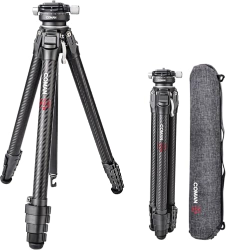 Trépied pour appareil photo, COMAN Zero Y Tripod Carbon Fiber avec rotule sphérique panoramique 360° et trépied vidéo Arca Swiss pour toutes les caméras DSRL, colonne centrale Chargeable jusqu'à 18 kg