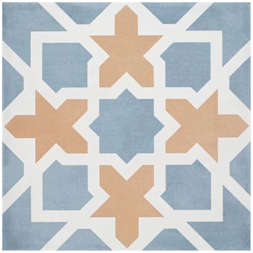 Tenedos HTCRC 8X8 Inch Geometric Blue & Terracota Gres Porcelain