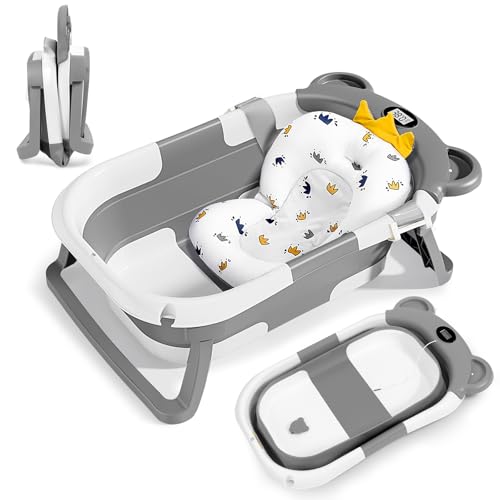Faltbar Baby Badewanne, Babybadewanne mit Stützkissen Sitzmatte, Baby Bathtub Babywanne Mit Baby Badewannensitz & Badethermometer, Babywanne für Neugeborene Kleinkinder Geburtsgeschenke (grau) Faltbar Baby Badewanne, Babybadewanne mit Stützkissen Sitzmatte, Baby Bathtub Babywanne Mit Baby Badewannensitz & Badethermometer, Babywanne für Neugeborene Kleinkinder Geburtsgeschenke (grau)