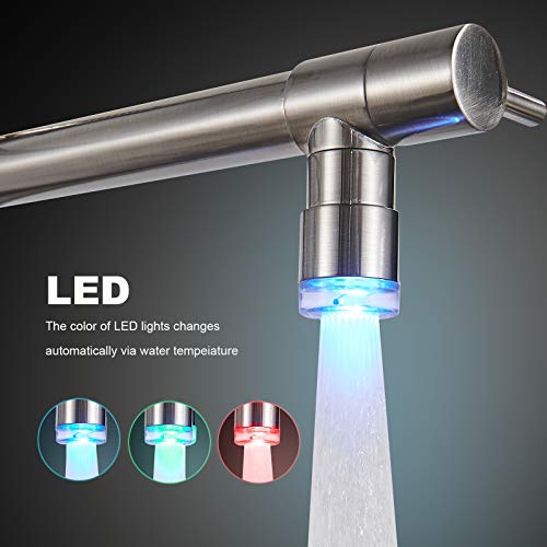 Neierthodore Spring Kitchen Sink Faucet With Pull Down Sprayer Contemporary Single Handle Stainless Steel Kitchen Faucets 2 Spouts Kitchen Sink Faucet With Led,Brushed Nickel #TOP1