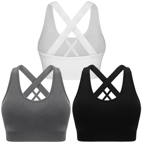 Image of Double Couple Sports Bras for Women Padded High Impact Seamless Criss Cross Back Workout Tops Gym Activewear Bra Large