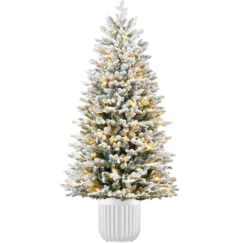 Best Choice Products Prelit Potted Pencil Christmas Tree, 6Ft Flocked Realistic Artificial Lighted...