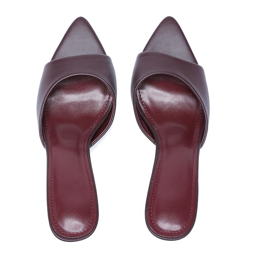 Image of Riekhany High Heel Mules for Women Slip On Open Pointed Toe Classy Patent Leather Stiletto Pumps Formal Slingback Mule Sandals Dress Walking Shoes