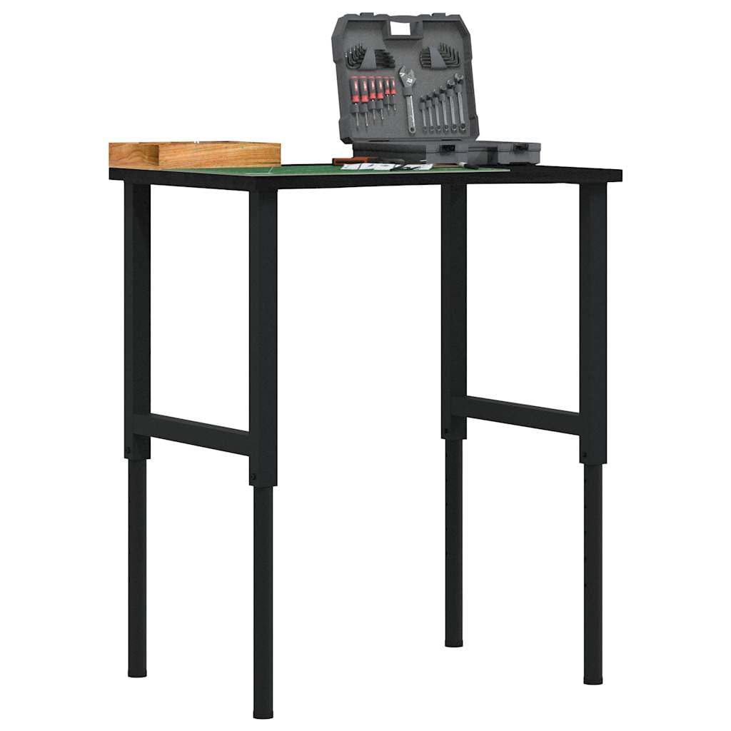 Banco de trabajo de roble macizo marrón oscuro, 80 x 60 x (71,5 – 98) cm, con estructura de metal resistente, gran área de trabajo para trabajos de bricolaje y accesorios de herramientas, versátil