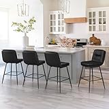 Cozyman Double-Layer Upholstered Bar Stools Set of 3, Counter Height Bar Stools for Kitchen Island, Faux Leather Armless Barstool Chairs, 24 Inch Barstools with Back and Footrest, Black