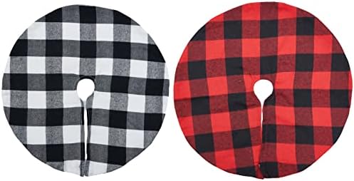 2 Pack Christmas Tree Skirt Decorations 15 Inch Mini Xmas Tree Skirt, Buffalo Plaid Tree Skirt for Family Christmas Party Holiday Decoration