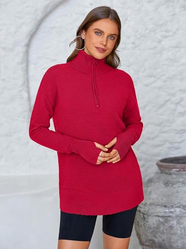 Image of PRETTYGARDEN Womens Long Sleeve Quarter Zip Pullover Sweater