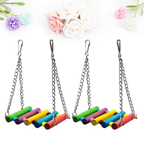 Hemobllo 2pcs Colorful Wooden Swing Stand for Parrots Parrot Stand Toy Beads and Bell for Chewing and Playtime for Cockatiels Parakeets Small Birds - Image 10