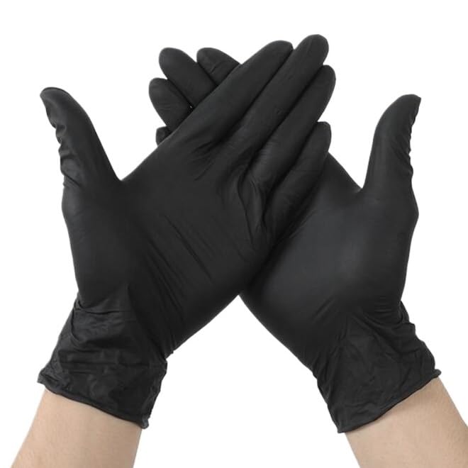 Guanti monouso in nitrile neri da 20/50/100 pezzi, senza lattice, di qualità industriale, testurizzati, for la pulizia dei capelli Solon(Black 100PCS S)