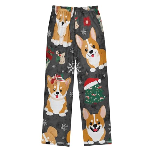 Lovely Corgi Dog Christmas Snow Boys Long Pants Soft Trousers Elastic Waist Kids Lounge Bottoms with Pockets S-XL2