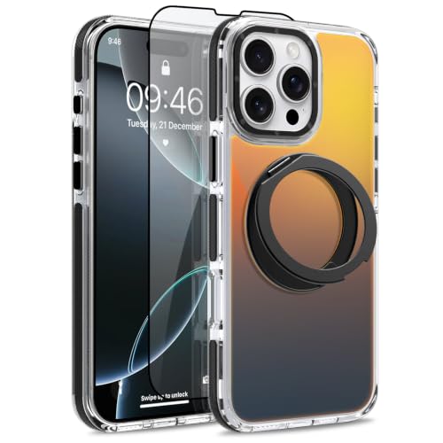 Image of Magnetic for iPhone 16 Pro Max Case with 360 Stand [Compatible with Magsafe] [Fluorescent Design] [1 Screen Protector] Slim Translucent Matte Case for iPhone 16 Pro Max 6.9 inch, Black