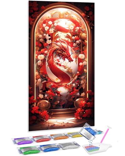 Kit de diamond painting 5D de dragón rojo Jumpdot para punto de cruz diamante de 70x40 cm