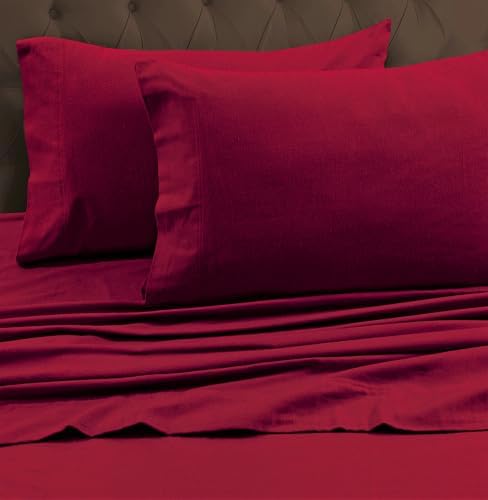 Tribeca Living King Luxury Solid Flannel Generous Size Flat Sheet, Deep Red - Thumbnail 3