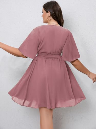 Image of SCOMCHIC Women's Plus Size Summer Dresses Short Sleeve Wrap V Neck A Line Skater Mini Short Dress XL-4XL