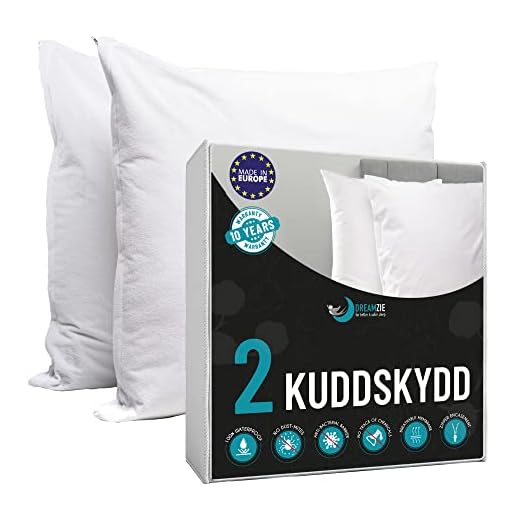 Dreamzie – Paket med 2 Kuddöverdrag Vattentätt 65 x 65 cm - 26 x 26" med Dragkedja – Vitt tyg 100 % Bomull Oeko Tex® – Andas, Allergivänliga, Dammkvalster, Anti-bakteriell