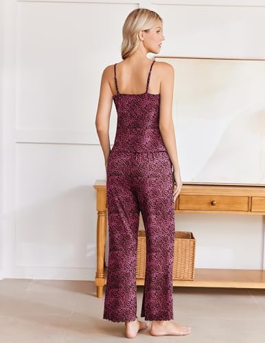 Image of Ekouaer Womens Y2K Cami Pajama Set with Flare Pants, 2 Piece Lace Trim Sleepwear Spaghetti Strap Pjs Set XS-2XL