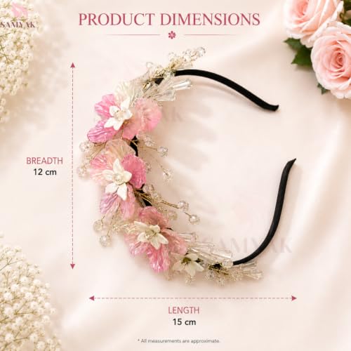 Image of Samyak Pearl & Crystal Hair Band Accessories For Women & Girls, Stylish Tiara Headband For Wedding Party Juda Bun Fashion For Bridal Hair Decoration Accessory