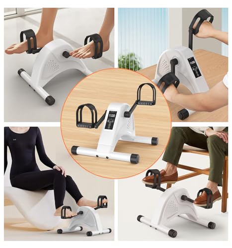 Image of 12-Levels Mini Exercise Bike Under Desk with LCD Display, Quiet Electric Bidirectional Bicycle Pedals for Home for Seniors, Stationary Bike Under Desk for Leg & Arm Physical Therapy Exerciser